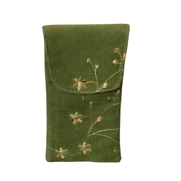 Green Corduroy Embroidered Glasses Case With Floral Design - Picture 3 of 6